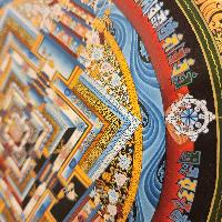 Kalachakra Mandala Thangka, Buddhist Traditional Painting, Tibetan Style, [real Gold], In Red Color Base