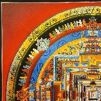 Kalachakra Mandala Thangka, Buddhist Traditional Painting, Tibetan Style, [real Gold], In Red Color