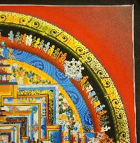 Kalachakra Mandala Thangka, Buddhist Traditional Painting, Tibetan Style, [real Gold], In Red Color