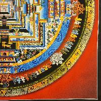 Kalachakra Mandala Thangka, Buddhist Traditional Painting, Tibetan Style, [real Gold], In Red Color