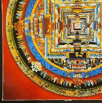 Kalachakra Mandala Thangka, Buddhist Traditional Painting, Tibetan Style, [real Gold], In Red Color