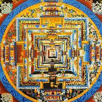 Kalachakra Mandala Thangka, Buddhist Traditional Painting, Tibetan Style, [real Gold], In Red Color
