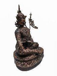 Padmasambhava - Guru Rinpoche, Buddhist Handmade Statue, [chocolate Oxidized], With Detailed Deep Carving