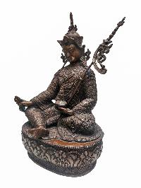 Padmasambhava - Guru Rinpoche, Buddhist Handmade Statue, [chocolate Oxidized], With Detailed Deep Carving