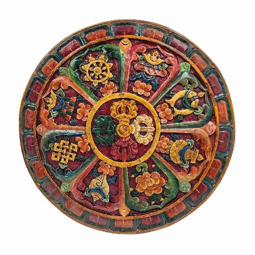 Wooden Wall Hanging, With Double Dorje And Ashtamanga, Multilayered, [painted], Hand Carved