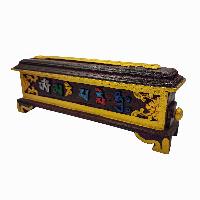 Wooden Incense Burner And Holder, With Om Mane Mantra, [painted], Hand Carved