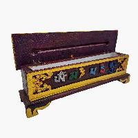 Wooden Incense Burner And Holder, With Om Mane Mantra, [painted], Hand Carved
