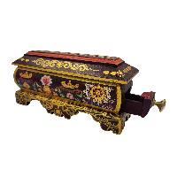Wooden Incense Burner And Holder, With Ashtamangala Painted