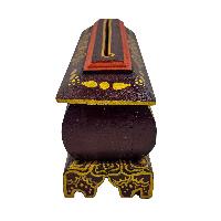 Wooden Incense Burner And Holder, With Ashtamangala Painted