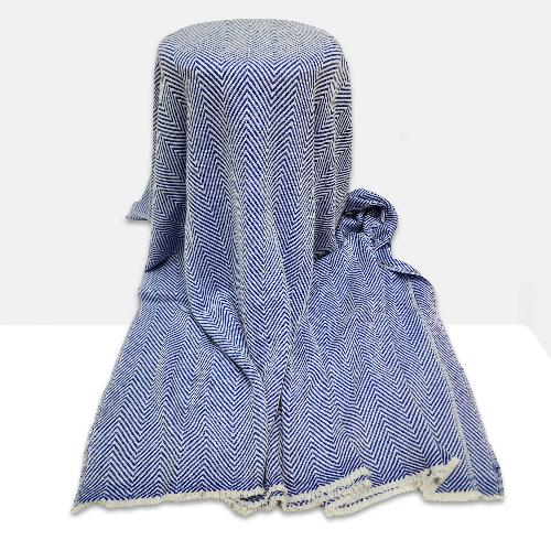 Pashmina Blanket, Nepali Hand Loom Blanket, [blue And White Strip], Cashmere