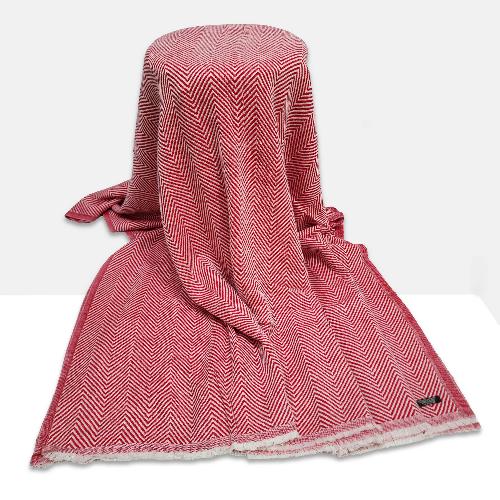 Pashmina Blanket, Nepali Hand Loom Blanket, [red And White Strip], Cashmere