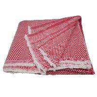 Pashmina Blanket, Nepali Hand Loom Blanket, [red And White Strip], Cashmere