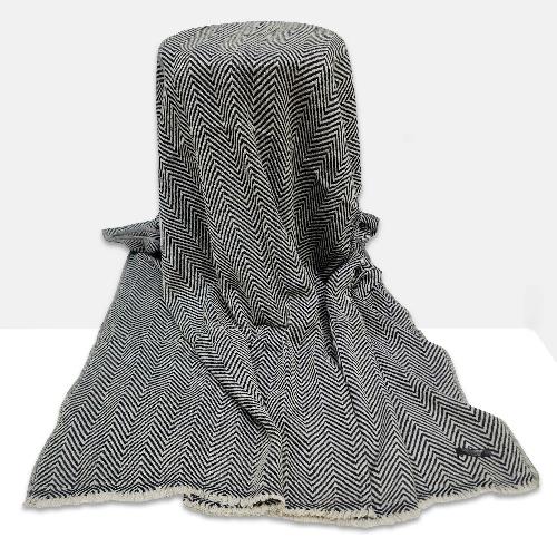 Pashmina Blanket, Nepali Hand Loom Blanket, [black And White Strip], Cashmere