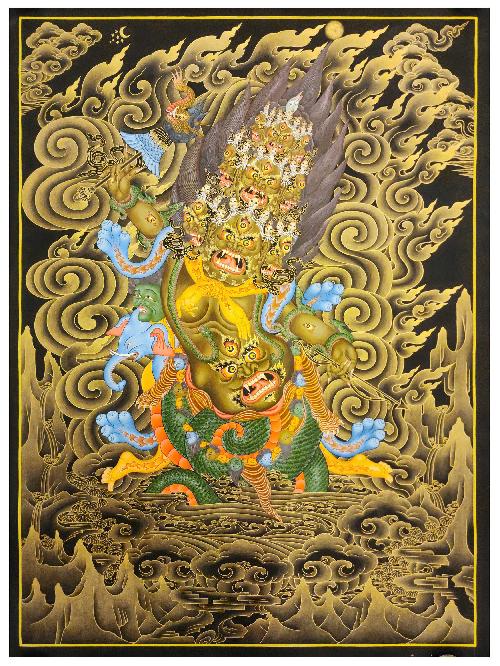 Rahula Thangka, [master Quality], Buddhist Traditional Painting, Tibetan Style, [real Gold], [rare Find]