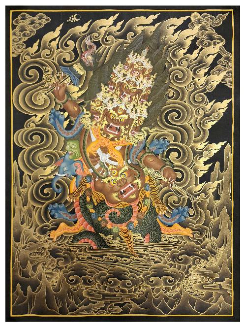 Rahula Thangka, Buddhist Traditional Painting, Tibetan Style, [real Gold]