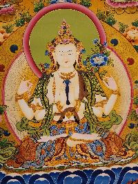 Chenrezig Thangka, Buddhist Traditional Painting, Tibetan Style, [real Gold], Three Great Bodhisattvas
