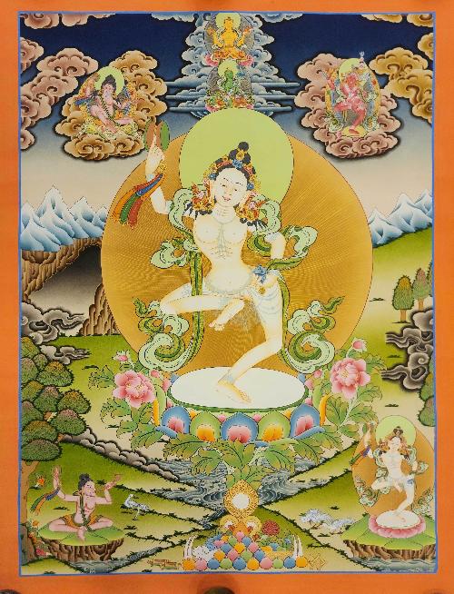 Machig Labdron Or Damaru Tara, Buddhist Handmade Thangka Painting, [real Gold]