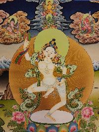 Machig Labdron Or Damaru Tara, Buddhist Handmade Thangka Painting, [real Gold]