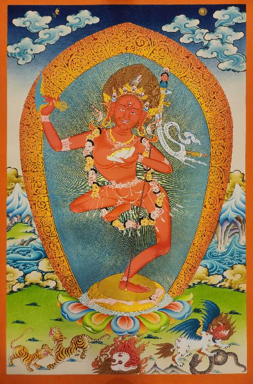 Vajravarahi - Dorje Phagmo, Buddhist Handmade Thangka Painting, [real Gold]
