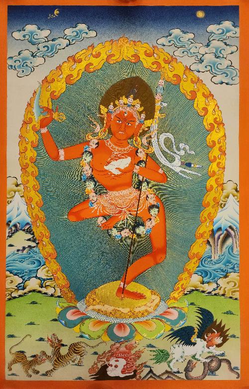 Vajravarahi - Dorje Phagmo, Buddhist Handmade Thangka Painting, [real Gold]