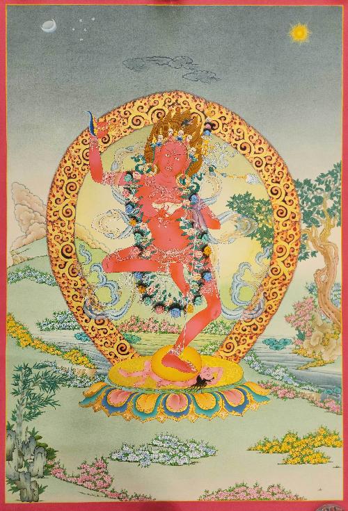 Vajravarahi - Dorje Phagmo, Buddhist Handmade Thangka Painting, [real Gold]