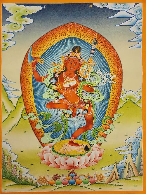 Vajravarahi - Dorje Phagmo Yogini, Buddhist Handmade Thangka Painting, [real Gold], Rigjeyma, Pema Khandro, Wangyi Lhamo, Red Tara