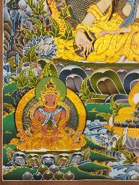 White Tara, Buddhist Handmade Thangka Painting, [real Gold], Three Long Life Deities, And Pancha Buddha On Top