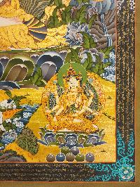White Tara, Buddhist Handmade Thangka Painting, [real Gold] With Pancha Buddha On Top, Three Long Life Deities