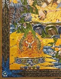 White Tara, Buddhist Handmade Thangka Painting, [real Gold] With Pancha Buddha On Top, Three Long Life Deities