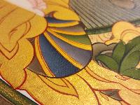White Tara, Buddhist Handmade Thangka Painting, [real Gold] With Pancha Buddha On Top, Three Long Life Deities
