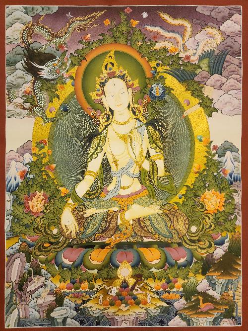 White Tara, Buddhist Handmade Thangka Painting, [real Gold]