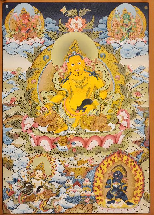 Pancha Jambhala, [master Quality] Buddhist Handmade Thangka Painting, Tibetan Style, [real Gold]