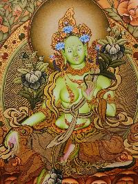 Green Tara, [master Quality] Buddhist Handmade Thangka Painting, Tibetan Style, Modern Style [real Gold], [rare Find]