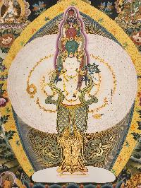 1000 Arms Sahasrabhuja Avalokitesvara, [master Quality] Buddhist Handmade Thangka Painting, Tibetan Style, [real Gold], With Three Great Bodhisattvas