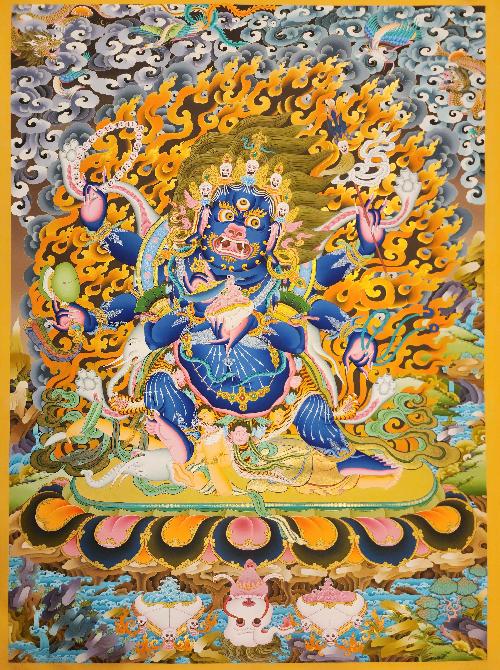 Mahakala Black, Buddhist Handmade Thangka Painting, Tibetan Style, [real Gold]