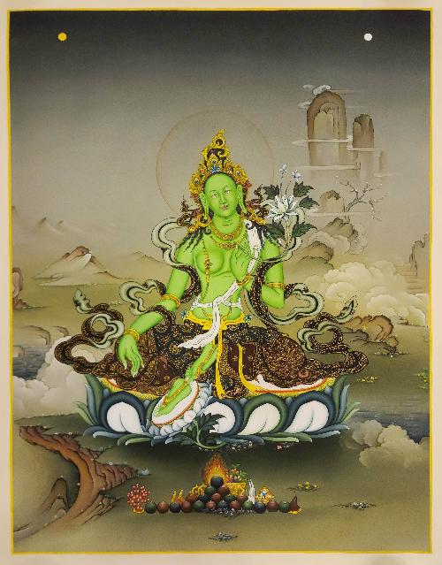 Green Tara, [master Quality], Buddhist Handmade Thangka Painting, Karma Gadri Art