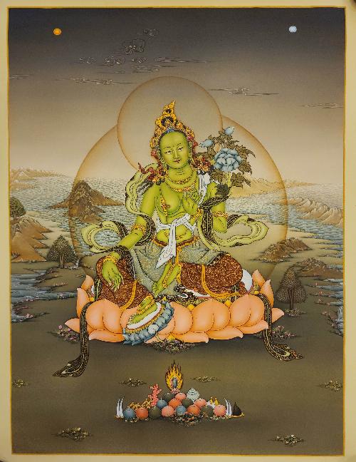 Green Tara, Buddhist Handmade Thangka Painting, Karma Gadri Art