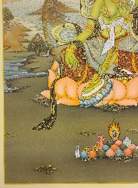 Green Tara, Buddhist Handmade Thangka Painting, Karma Gadri Art