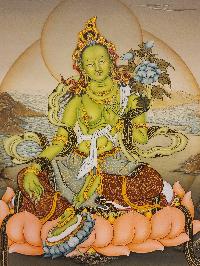 Green Tara, Buddhist Handmade Thangka Painting, Karma Gadri Art