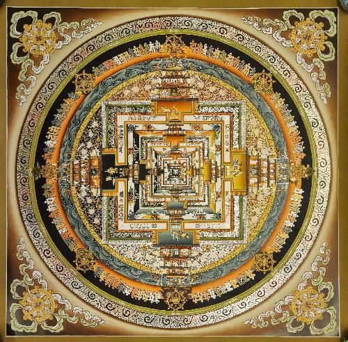Kalachakra Mandala, Buddhist Handmade Thangka Painting, Tibetan Style, [real Gold]
