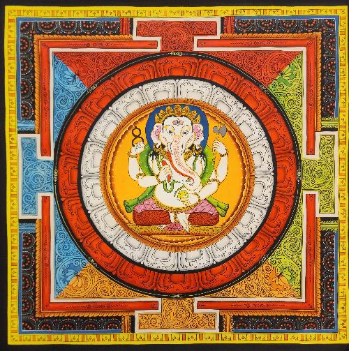 Ganesh Mandala, Buddhist Handmade Paubha Painting, Newari Style