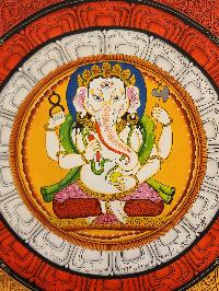 Ganesh Mandala, Buddhist Handmade Paubha Painting, Newari Style