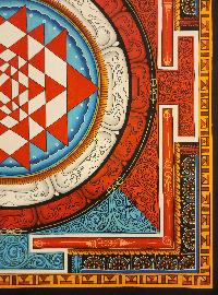 Sri Yantra Mandala, Buddhist Handmade Paubha Painting, Newari Style