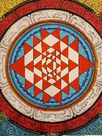 Sri Yantra Mandala, Buddhist Handmade Paubha Painting, Newari Style