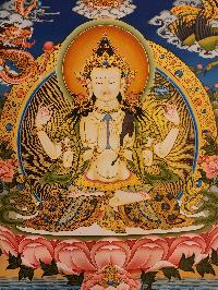 Chenrezig, Buddhist Handmade Thangka Painting, Tibetan Style, [real Gold]