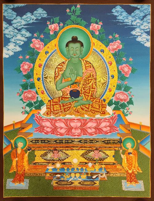 Amoghasiddhi Buddha, Buddhist Handmade Thangka Painting, Tibetan Style, [real Gold]