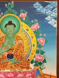 Amoghasiddhi Buddha, Buddhist Handmade Thangka Painting, Tibetan Style, [real Gold]