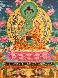 Amoghasiddhi Buddha, Buddhist Handmade Thangka Painting, Tibetan Style, [real Gold]