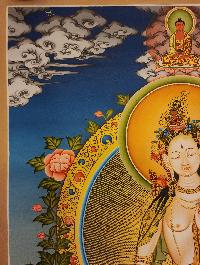 White Tara, Buddhist Handmade Thangka Painting, Tibetan Style, [real Gold]