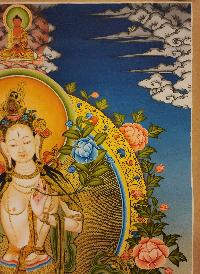 White Tara, Buddhist Handmade Thangka Painting, Tibetan Style, [real Gold]